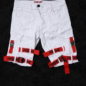 PREME White and Red Men's Jean Shorts